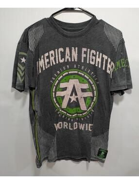 Mens Buckle American Fighter Black Green MMA Double Sided Graphic Shirt Size L